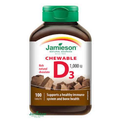 JAMIESON Vitamín D3 1000 IU - Витамин D3 сосательные со вкусом шоколада 100 табл